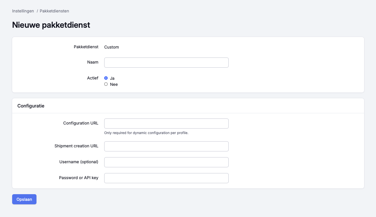 Picqer - Nieuwe pakketdienst (Custom)