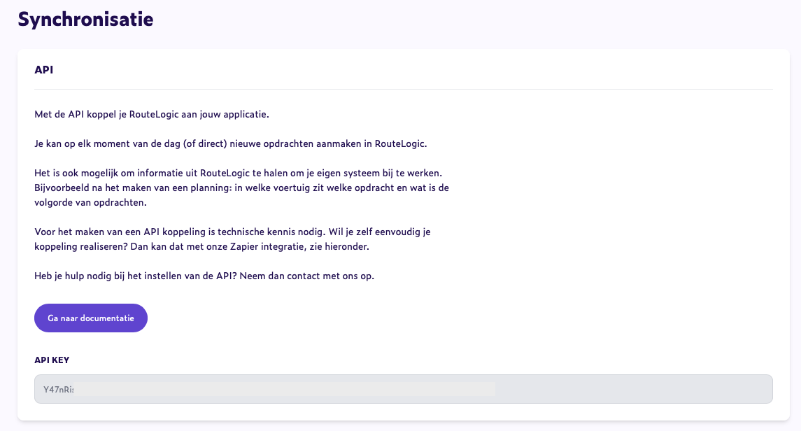 RouteLogic - Synchronisatie - API Key